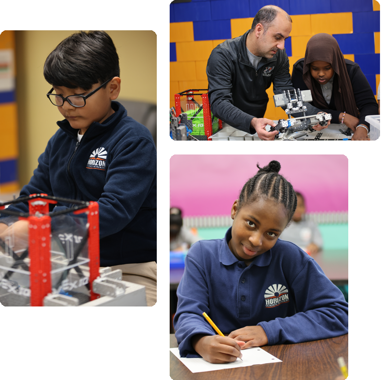Students engaged in learning and interacting in a classroom collage